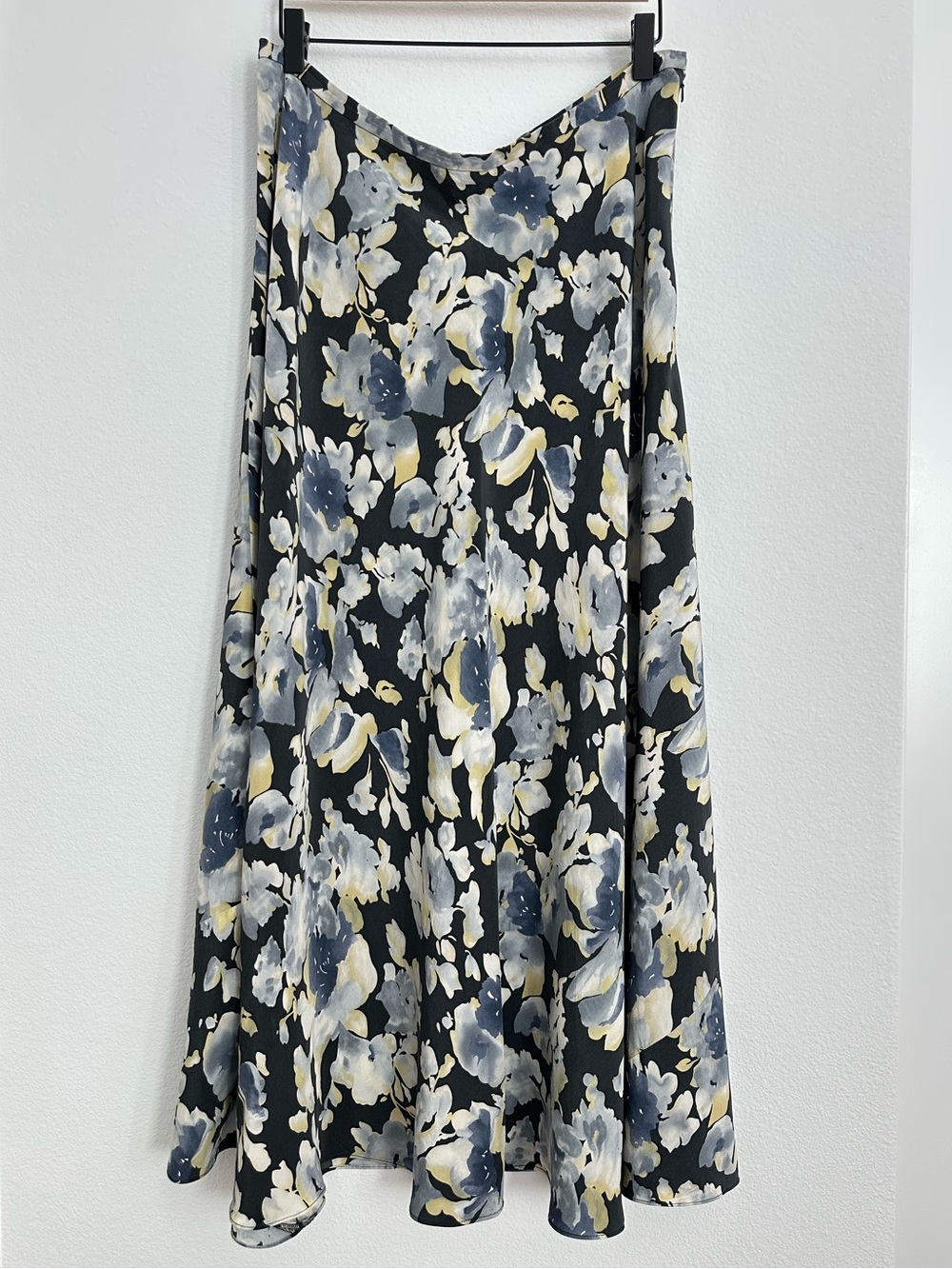 Jones New York Black Floral Maxi Silk Skirt with Blue/Grey and Cream Accents